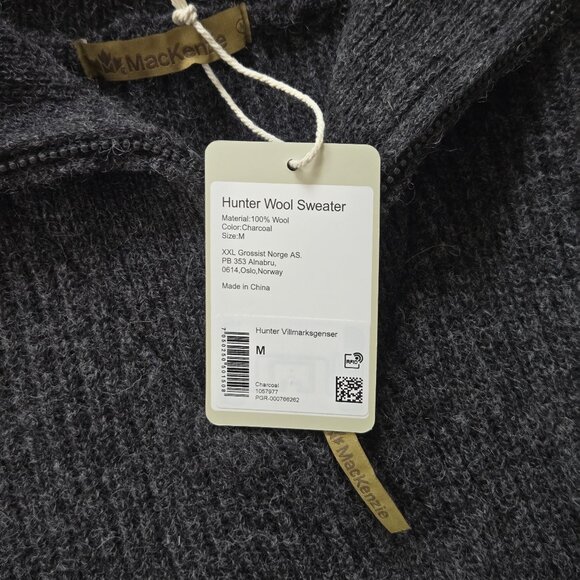 MacKenzie Men’s Hunter Wool Sweater – 100% Wool Quarter Zip Charcoal Medium NWT - Picture 16 of 17